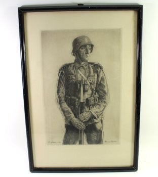 1940 Soldier's Portrait, Unique Copy - Unique Piece by Artist Herman Kätelhön