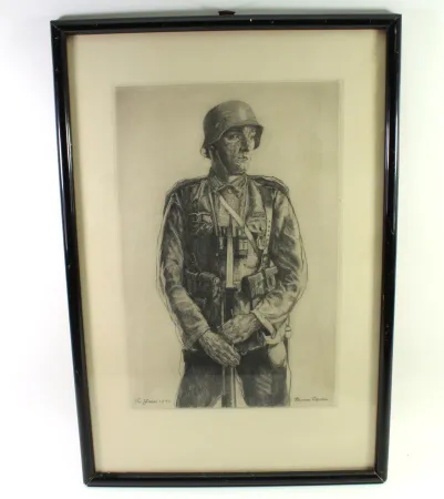 1940 Soldier's Portrait, Unique Copy - Unique Piece by Artist Herman Kätelhön