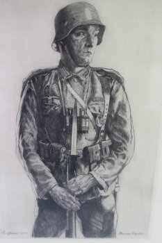 1940 Soldier's Portrait, Unique Copy - Unique Piece by Artist Herman Kätelhön