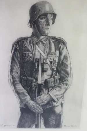 1940 Soldier's Portrait, Unique Copy - Unique Piece by Artist Herman Kätelhön