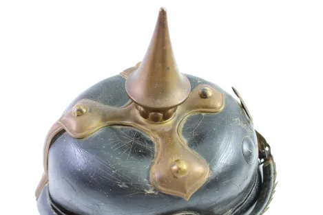 Pickelhaube Preußen Ersatzteilspender Kreublatt mit Spitze, Schuppenkette