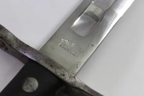 Schweizer Pionier Bajonett M1914 mit schönem Lederkoppelschuh im guten Zustand