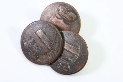 3x Uniform Buttons with Monogram, from an old uniform tailor's stock