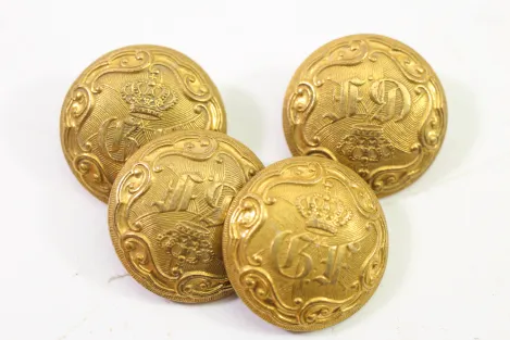 4x Uniform buttons with crowned ruler monogram, from an old uniform tailor's stock