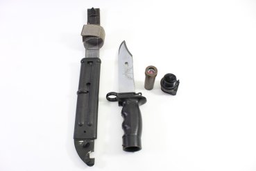 DDR NVA Kampfmesser KM 87 Überlebensmesser der Nationalen Volksarmee, komplett mit Überlebenskapsel