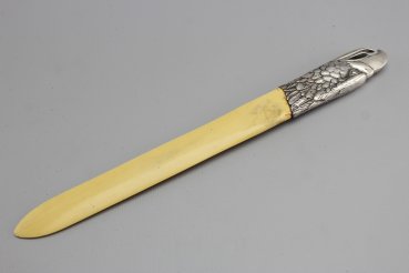 Newspaper turner / letter opener made of bone with silver fittings 800 silver from the estate of an adjudant