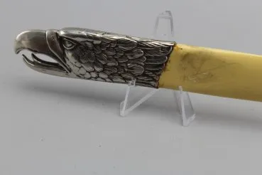 Newspaper turner / letter opener made of bone with silver fittings 800 silver from the estate of an adjudant