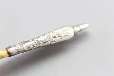 Newspaper turner / letter opener made of bone with silver fittings 800 silver from the estate of an adjudant