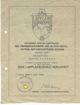 Ärmelschild "Lappland", Ausführung aus Aluminium Konvolut einer Person