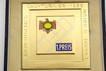 ww2 plaque 1st prize Bavarian Gau tournament 1938 men doubles in a case