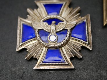 NSDAP Dienstauszeichnung in Silber mit Hersteller 30 in der blauen Verleihungsschachtel + Kleiner Bandspange für Silber und Bronze