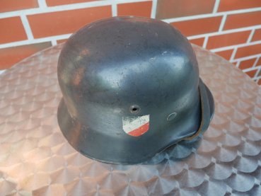 Luftwaffe steel helmet M35 with two emblems - stamped "Fl.Ausb.Rgt.23" erected in Magdeburg in 1939