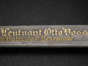 Gift sabre with large rose damask blade, to "The brave Lieutenant Otto Voss - the grateful hometown of Neuenrade"