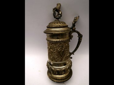 Historicism jug with lions - silver-plated and gold-plated - 30 cm