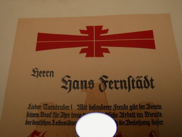 Very large certificate + envelope - Gymnastics and Sports Club Berlin Schöneberg from 1937