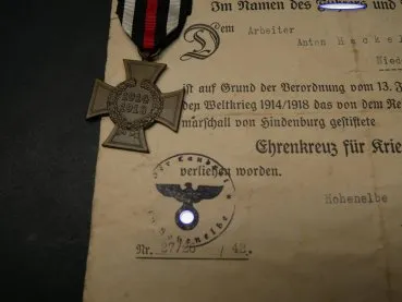 Cross of Honour for Frontline Fighters on Ribbon + Certificate - Late Award