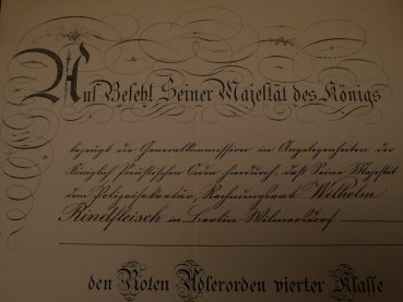 Verleihungsurkunde Roter Adler Orden vierter Klasse 1917