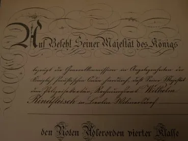 Verleihungsurkunde Roter Adler Orden vierter Klasse 1917