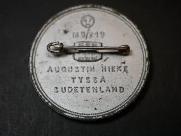 Abzeichen - Reichsparteitag 1939 - Seltener Hersteller Augustin Hieke Tyssa Sudetenland RZM M9/219