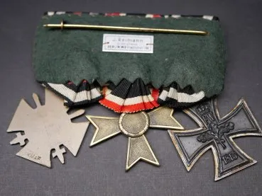 3er Ordensspange EK2 1. Wk + KVK 2. Klasse 57er Version + Kriegsteilnehmerkreuz 1914/18 + Miniaturen