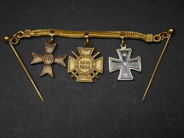 3 Order Bar EK2 1. Wk + KVK 2nd Class 57er Version + War Participant's Cross 1914/18 + Miniatures