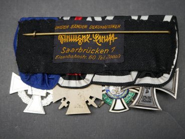 Medal bar 1st + 2nd World War - Iron Cross 2nd Class 1914 + Royal House Order of Hohenzollern, Knight's Cross with Swords + War Participant's Cross + 25 Faithful Services +++