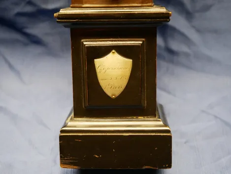 Bronzed bust with portrait of Kaiser Wilhelm II on a wooden base with plaque "Officers' shooting competition on 5.8.03 1st prize"