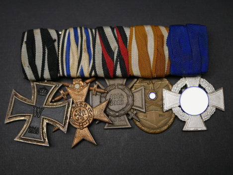 Preview: 5er Ordensspange 1.WK + 2. WK - EK2 1914 + Bayern + KTK + Schutzwall + Treue Dienste