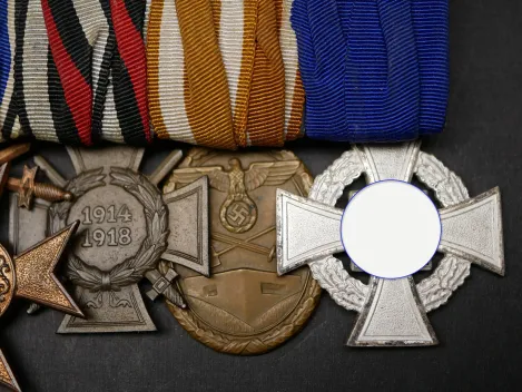 5er Ordensspange 1.WK + 2. WK - EK2 1914 + Bayern + KTK + Schutzwall + Treue Dienste