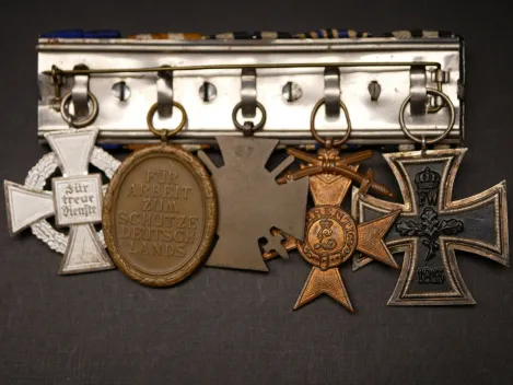 5er Ordensspange 1.WK + 2. WK - EK2 1914 + Bayern + KTK + Schutzwall + Treue Dienste