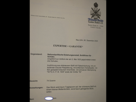 NPEA Nationalpolitische Erziehungsanstalt - Schiffchen für Schüler