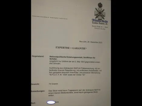 NPEA Nationalpolitische Erziehungsanstalt - Schiffchen für Schüler