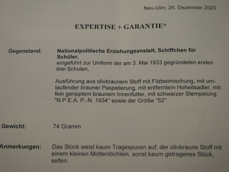 NPEA Nationalpolitische Erziehungsanstalt - Schiffchen für Schüler