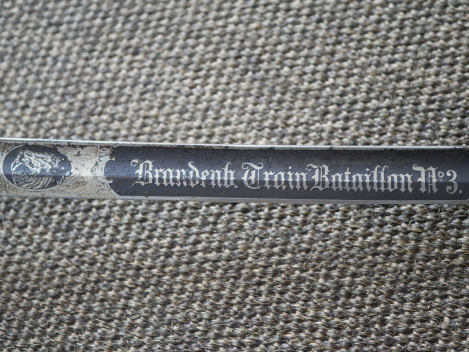 Prussian Model 1852 saber with blade etching "Brandenburg Train Battalion No. 3"