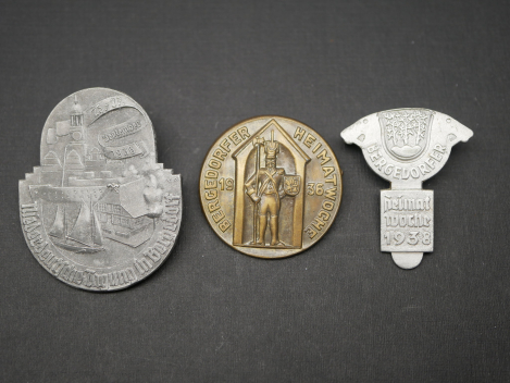 3 Abzeichen Bergedorf - Heimatwoche 1936 + 1938 - Niederdeutsche Tagung 1936