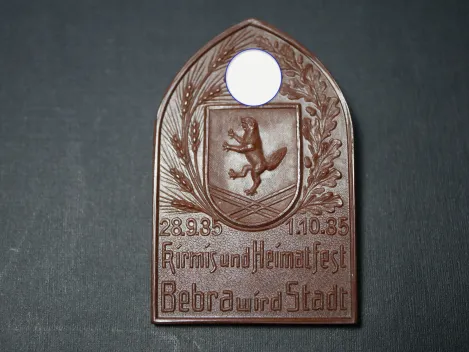 Abzeichen - Kirmis und Heimatfest, Bebra wird Stadt 1935. NICHT im Tieste Katalog