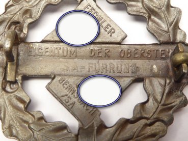 SA Sportabzeichen in Bronze, Eigentum der obersten SA Führung, Hersteller Fechler Bernsbach / SA