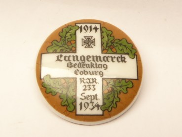 Porcelain badge, Langemark Memorial Day Coburg - RJR 233, 1914-1934