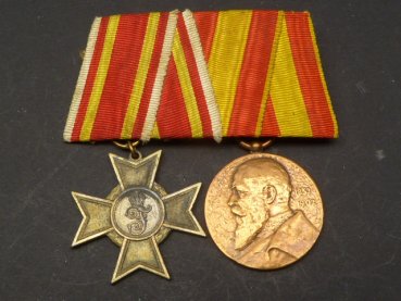 Zweier Ordensspange Baden - Kriegsverdienstkreuz 1916 + Regierungsjubiläumsmedaille 1902