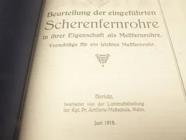 Report from 1918 - Assessment of the scissor telescopes introduced in their capacity as measuring telescopes.