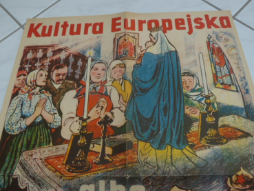 Polnisches Anti-Bolschewismus-Propagandaplakat des Dritten Reiches. Das Plakat zeigt eine Anti-Bolschewismus-Szene