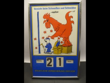GDR advertising calendar / perpetual calendar - State insurance of the GDR - Be careful when welding and cutting