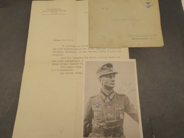 Postcard with OU sword carrier General Dietl + letter and envelope to a student 1941
