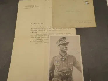 Postkarte mit OU Schwerter-Träger General Dietl + Brief und Briefumschlag an einen Schüler 1941