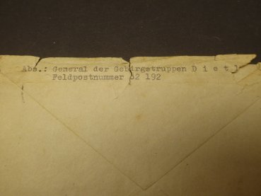 Postkarte mit OU Schwerter-Träger General Dietl + Brief und Briefumschlag an einen Schüler 1941
