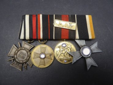 4er Ordensspange KTK 1914/18 + KVK Medaille + Sudetenland Medaille + KVK 2. Klasse mit Auflage Prager Burg