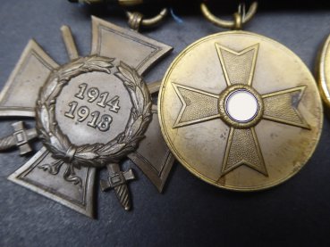 4er Ordensspange KTK 1914/18 + KVK Medaille + Sudetenland Medaille + KVK 2. Klasse mit Auflage Prager Burg