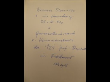 Knight's Cross recipient Generalleutnant Werner Ranck - letter + repro photo after 45 with original signatures