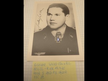 Ritterkreuzträger Leutnant Wilke, Giselher - Repro-Foto nach 45 mit originaler Unterschrift