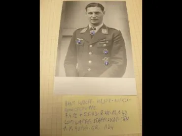 Major Hans Wolff, recipient of the Knight's Cross, repro photo after 45 with original signature